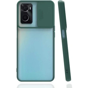 Oppo A96 Kapak Lensi Açılır Kapanır Kamera Korumalı Silikon Kılıf - Yeşil