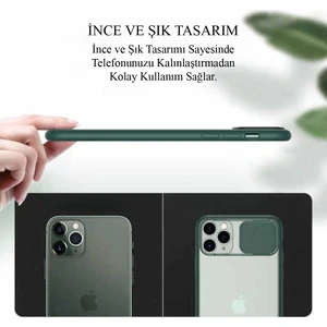 Oppo A76 Kapak Lensi Açılır Kapanır Kamera Korumalı Silikon Kılıf - Pudra