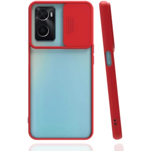 Oppo A96 Kapak Lensi Açılır Kapanır Kamera Korumalı Silikon Kılıf - Kırmızı