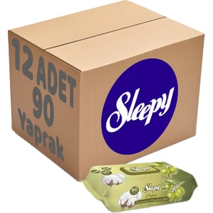 Islak Havlu Mendil 90 Yaprak Pamuk&Zeytin Yağlı 12 Li Set Plastik Kapaklı