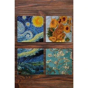 Doğal Taş Bardak Altlığı 4'lü Set - Vincent Van Gogh Eserleri