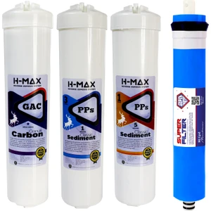 H-MAX Reverse Osmosis System 80 Gpd Süper Sarım Membran 1 Karbon 2 Sediment Kapalı Kasa Cihazlara Uyumlu Filtre