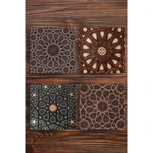 Doğal Taş Bardak Altlığı 4'lü Set - Selçuklu Desenleri
