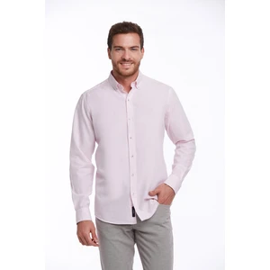 Erkek Pembe Comfort Fit %100 Pamuk Uzun Kollu Basic Gömlek