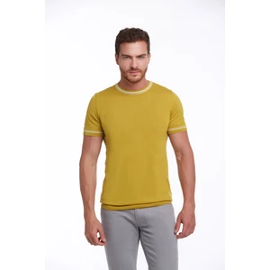 Erkek Hardal Slim Fit Basic Bisiklet Yaka Triko Tişört