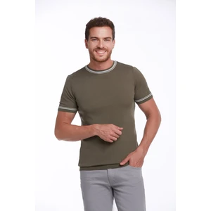 Erkek Haki Slim Fit Basic Bisiklet Yaka Triko Tişört