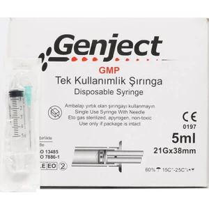 5 cc Enjektör 3p 21GX38 mm Yeşil Uçlu  Şırıınga 50 Adet