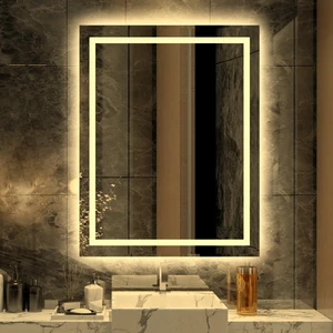 90X70 LED Işıklı Kumlamalı Banyo Lavabo Ofis Makyaj Kuaför Aynası Trafolu Prizli