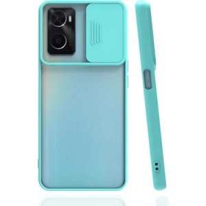 Kzy Oppo A96 Kapak Lensi Açılır Kapanır Kamera Korumalı Silikon Kılıf - Turkuaz