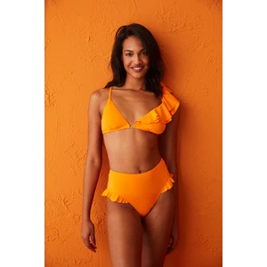X Cornetto Açık Turuncu Mango Fırfır Detaylı Üçgen Bikini Üstü