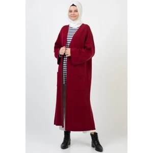 Kadın Kahve Kimono Kol Cepli V Yaka Hırka 4100