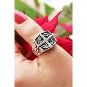 Fildişi Aksesuar Antik Gümüş Kaplama Pusula Şekilli El Yapımı Ayarlanabilir Erkek Yüzük