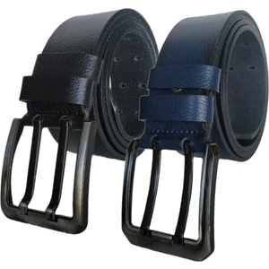 Deri 2'li Set Çiftdilli Kot Pantolon Kemeri : 4.5cm Siyah - Lacivert
