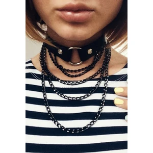 Sweet Demon Kadın Siyah Zincir Detaylı Zarif Deri Choker Boyun Aksesuar Siyah
