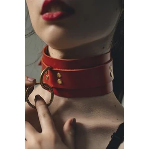 Sweet Demon Kadın Halka Detaylı Geniş Şerit Şık Deri Choker Tasma Boyun Aksesuar Kırmızı