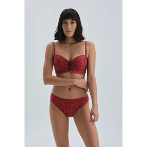 Kırmızı Siyah Straplez Kaplı Bikini Üst