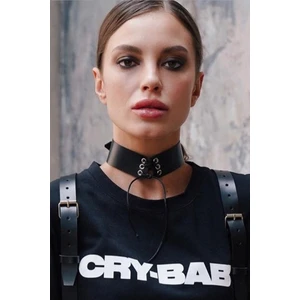 Sweet Demon Kadın Ipli Arkadan Ayarlı Bağlamalı Şık Deri Choker Tasma Boyun Aksesuar Siyah