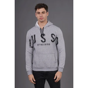 Gri Kapüşonlu Baskılı Sweat
