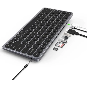 BX-keyhub01 9in1 HUB Özellikli Çok Fonksiyonlu Kablolu Klavye 3x USB 3.0+4K HDMI+PD+Micro SD+3,5mm Aux Mic Girişli