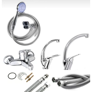 Elmina Armatür Banyo Bataryası Mix Kuğu Lavabo ve Mix Kuğu Mutfak Musluğu Bataryası 3 Lü Set