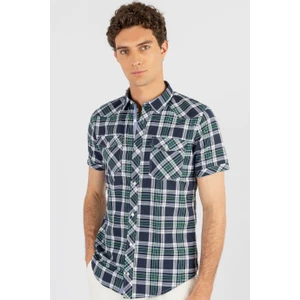 Slim Fit Kısa Kol Ekose Çift Cep Kapaklı Teksas Model Erkek Gömlek