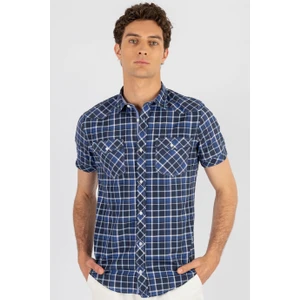 Slim Fit Kısa Kol Ekose Çift Cep Kapaklı Teksas Model Erkek Gömlek