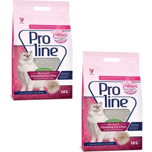 Pro Line Proline Doğal Bentonit Topaklanan Bebek Pudralı Kalın Taneli Kedi Kumu 10 Lt (2 Adet)