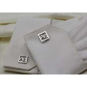 Gökdeniz 925 Kare Plaka 925 Ayar Gümüş Ab Harfli Erkek Hediyelik Kol Düğmesi