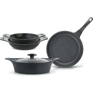 Granit Döküm Pyro 3 Parça Set ve 2'li Güveç Sahan Set(20-22)/ Gri