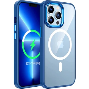 iPhone 13 Pro Max Kılıf Magsafe Özellikli Metal Kamera Korumalı Kenarları Renkli Transparent Case