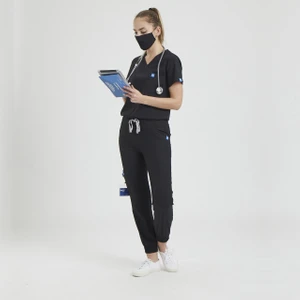 Wio Uniform Lıkralı Dinamik Jogger Doktor, Hemşire Forma Takım - Kadın, Siyah