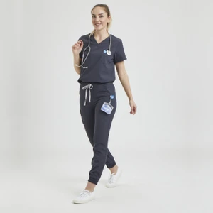 Wio Uniform Lıkralı Dinamik Jogger Doktor, Hemşire Forma Takım - Kadın, Koyu Gri