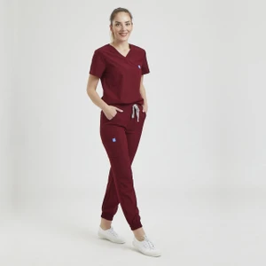 Wio Uniform Lıkralı Dinamik Jogger Doktor, Hemşire Forma Takım - Kadın, Bordo
