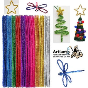 Metalik Şönil Renkli 50 cm 50'li 1 Paket Artlantis 50 cm Renkli Metalik Tüylü Tel 50 Li 1 Paket