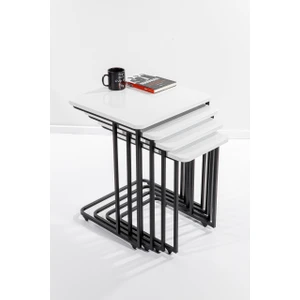 Saha Möble Mono C Zigon Sehpa 4'lü - Parlak Beyaz