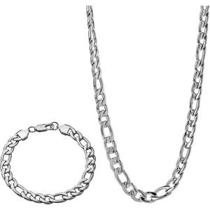 Encili Silver 925 Ayar Gümüş Erkek Figaro Zincir Kolye 60 cm ve Bileklik Set