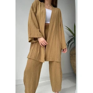 Kadın Gofre Kimono Alt-Üst Takım