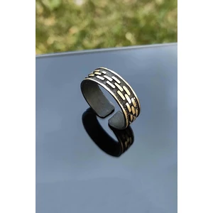 Trend Collection Siyah-Gold Çizgi Desen Ayarlanabilir Yüzük