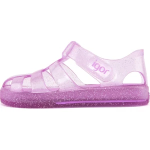 S10265 Star Glitter Çocuk Simli Mor Sandalet