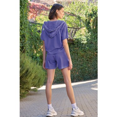 Monamise 22077 Kadın Mor 3'lü Eşofman Kapüşonlu Şort Takım Fiyatı