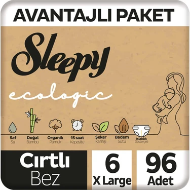 Sleepy Ecologic Premium Plus Avantajlı Paket Bebek Bezi 6 Numara Xlarge 96