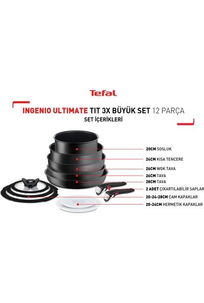 Tefal L76490 Ingenio Titanyum 3X Ultimate Büyük Tava ve Tencere Seti 12 Parça - 2100125549
