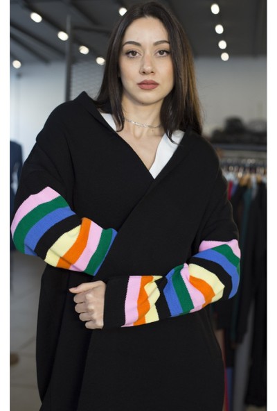 Garmoda Maxi Hırka Uzun Hırka Yeni Sezon Hırka Çizgili Hırka Gökkuşağı Hırka