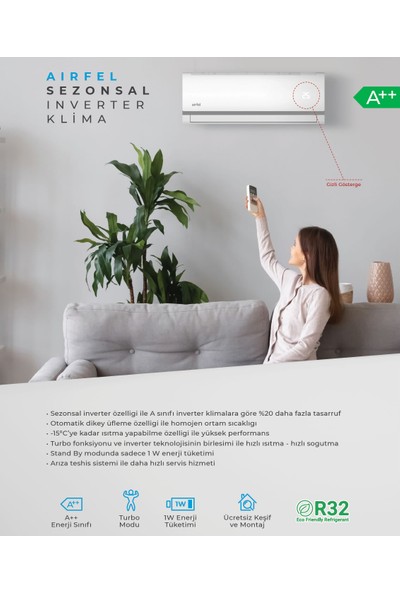 Airfel LTXM35N 12000 Btu R32 Gaz A++ Enerji Inverter Klima