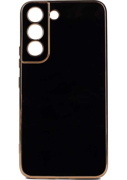 Samsung Galaxy S22 Kılıf Bark Parlak Silikon Renkli Kenarları Rose Siyah