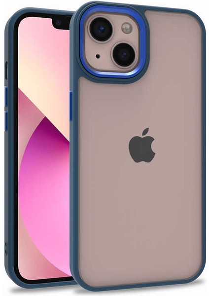 Apple iPhone 13 Kılıf Flora Sert Silikon Arkası Cam Şeffaf Lacivert