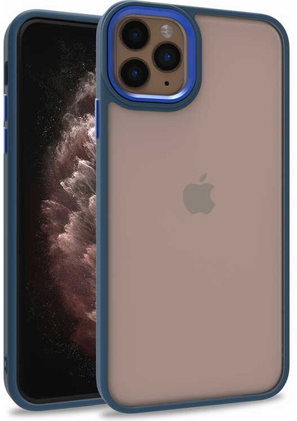 Casestreet Apple iPhone 11 Pro Kılıf Flora Sert Silikon Arkası Cam Şeffaf Lacivert