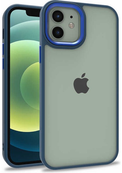 Casestreet Apple iPhone 12 Kılıf Flora Sert Silikon Arkası Cam Şeffaf Lacivert