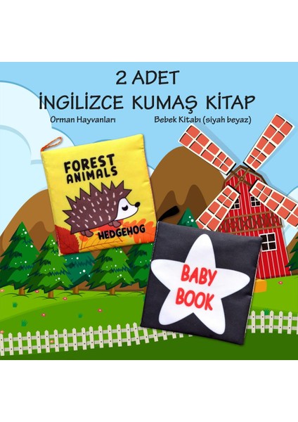 2 Kitap Tox Ingilizce Orman Hayvanları ve Siyah Beyaz Bebek Kumaş Sessiz Kitap E127 E136 - Bez Kitap , Eğitici Oyuncak , Yumuşak ve Hışırtılı fiyatları