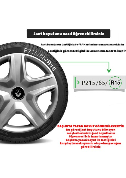 Renault Safrane 14 Inç Jant Kapağı Amblemli Gri 4 Adet 1 Takım 118